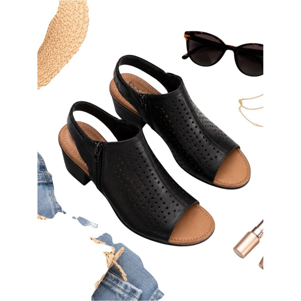 BOC Born Thebe Black Leather Slingback Sandals Women's 7 Block Heel Comfort Shoe